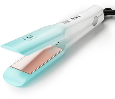 K&K Ceramic Hair Straighteners Flat Iron 45 mm Wide Professional Flat Iron for All Hair Types - Adjustable Temp 50C-230C Fast Heat up Dual Voltage Straightening Iron (Gradient Green, 45mm)
