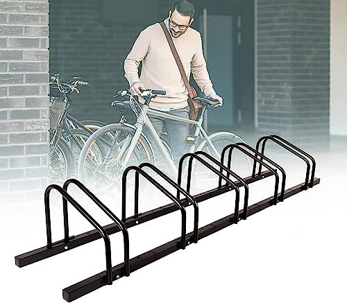 KARAT Fahrradständer Bodenparker für bis zu 6 Fahrräder mit Reifenbreiten bis 55 mm - Bodenmontage oder Wandmontage - Radständer Mehrfachständer Bodenständer Fahrradhalter (Schwarz, 5 Fahrräder)
