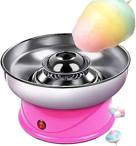 DMOYS Zuckerwattemaschine, elektrische Zuckerwattemaschine mit Schüssel aus lebensmittelechtem Edelstahl, Mini-Haushalts-Mini-EIN-Knopf-vollautomatische, effiziente Zuckerwatte, für Geburtstagsfeiern