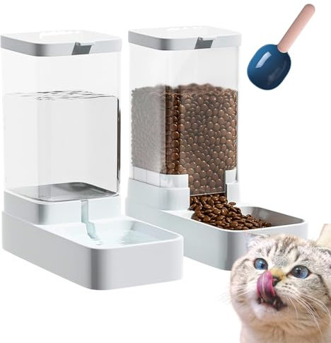 Dispensador Automático de Comida y Agua para Gatos y Perros | Pack 2 en 1 Comedero + Bebedero 3.8L | Incluye Pala | Antideslizante | Sin BPA | Ideal Mascotas Pequeñas y Grandes