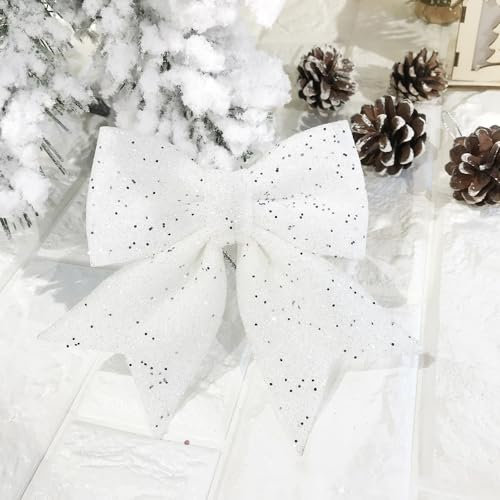 6 Stück Glitzer Geschenkschleife Fertigschleife Geschenk Schleife Dekoschleifen Geschenkschleife Weihnachtsbogen für Weihnachtsdeko Weihnachtsbaum Weinflaschen Geburtstag Geschenke 12x15cm,Weiß