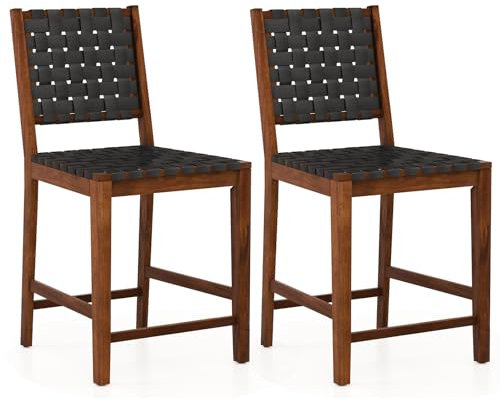 RELAX4LIFE Esszimmerstühle 2er Set, Küchenstuhl Gewebt, Holzstuhl für Tische von 88-99cm Höhe, Wohnzimmerstuhl bis 150 kg belastbar, Bistrostuhl für Esszimmer Wohnzimmer