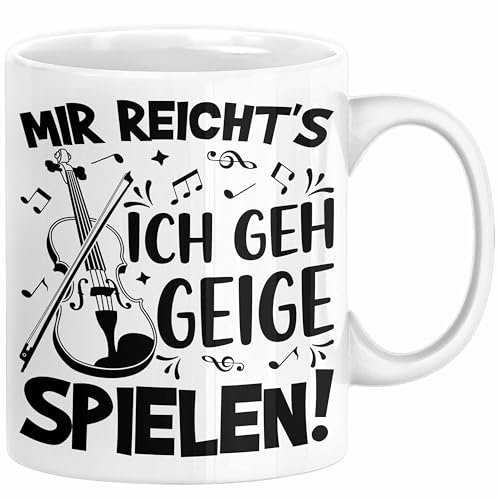 Trendation - Geigenspieler Geschenk Tasse Geigenspielerin Kaffee-Becher Geigen Spruch Mir Reichts Ich Geh Geige Spielen (Weiß)