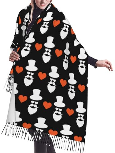 ZORIN Niedlicher Bart-Herz-3D-Muster, Damen, Winter, Kaschmir, Quaste, Schal, super weich, warm, gemütlich, Schal für Damen, Mädchen, Herren, Schwarz , One size