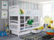 KEF Tom Etagenbett Kinder 90x190 cm - Holz Kinderbett - für Zwei Kinder - Holzbett mit Schubladen - Massivholz Kinder Bett mit Lattenrost - Weiß - ohne Matratze - Leiter Links