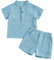 Carolilly 2 Pz Completino Bambino Set Elegante Coordinato Estivo Tuta Neonato Maschio Camicia Manica Corta Maglietta Estiva con Bottoni+ Pantaloncini Bambino da Spiaggia (Blu, 18-24 Months)