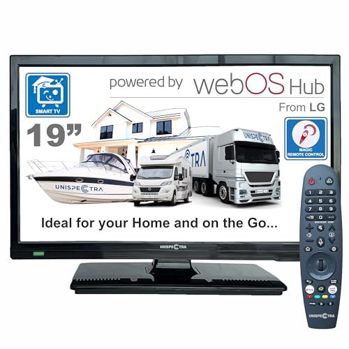 Unispectra® 19“ Smart TV (webOS) HDR 230V 24V Triple Tuner: Satellit, Antenne, Kabel TV, 3xHDMI, 2xUSB, Magic Remote. 12V Fernseher für Wohnmobile, Wohnwagen, LKWs, Lieferwagen, Boote
