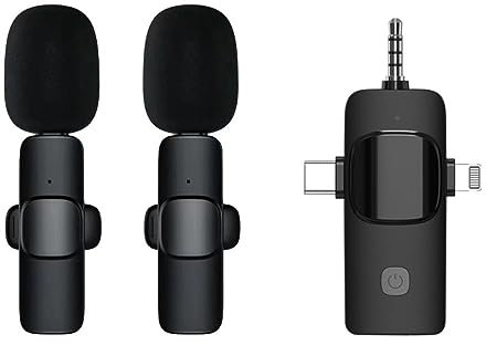 Mokeum Three in one wireless lavalier microphone plug and play for iPhone, Android, and camera, with built-in noise reduction chip for video recording, live streaming, interviews, YouTube, Vlog