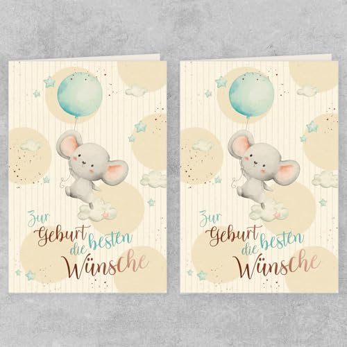 Skorpion GreenLine Glückwunschkarten zur Geburt 2 Stück mit Umschlag | Baby Glückwünsche für Jungen| Klappkarte aus 100% baumfreien Zuckerrohrpapier, Plastikfreie Verpackung | 11,5 x 17 cm Papeterie