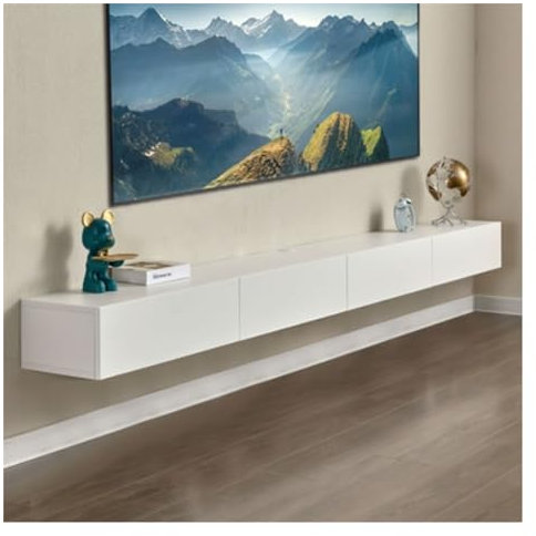 TV Cabinet Moderner schwebender TV-Ständer mit 2 Schubladen und 2 Türen, 78,7''/86,6'' wandmontierte TV-Konsole, Unter-TV-Regal mit Stauraum for Wohnzimmer, Schlafzimmer, Weiß Sideboard Hängend (Size