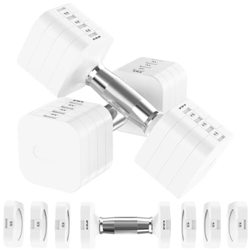 Hezeyferg Verstellbare Hanteln 2er Set, Einstellbare Gewicht Hanteln mit 4 Stufen 2,0 kg, 3,0 kg, 4,0 kg, 5,0 kg, Handgewichte Sets für Damen/Herren, Heim-Fitnessstudio, Ganzkörpertraining (Weiß)