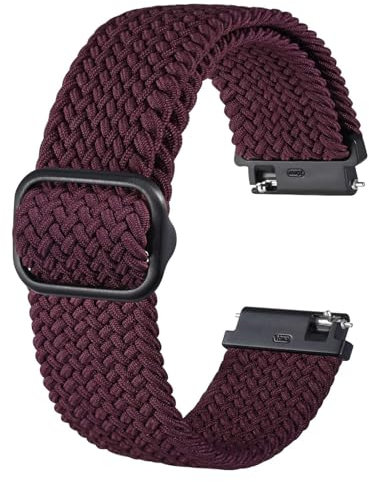 BISONSTRAP Nylon Uhrenarmband 20mm, Verstellbare Geflochtene Uhrenarmbänder für Herren und Damen, Burgund/Schwarzer Schnalle