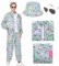 80er Jahre Outfit Damen Herren 80er Trainingsanzug Retro Kostüm Jacke Hip Hop Disco Gläser Hut Zubehör Windbreaker Karneval Halloween Party Cosplay (Grün, XL)