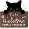 Cat Welcome Sign,Black Cat Welcome Wood Plaque for Home Decor,Funny Quote “Cats Welcome, People Tolerated” Door Hanging Decor,Pet Cats Lover Gifts for Outdoor Kitty Kitten Wall Art Pedimen
