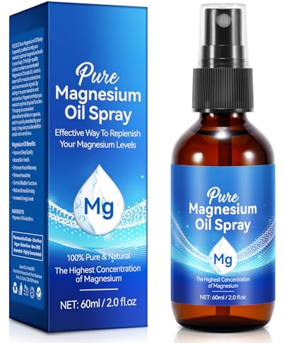 Aceite de Magnesio Natural Orgánico en Spray(60ml), Repone el Magnesio del Cuerpo, Aceite de Magnesio Tópico en Spray, Rápida Absorción, Recuperación Muscular y Calambres en las Piernas, Spray Corpora