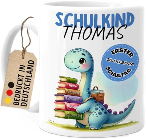 Tassenliebling® Schulkind Tasse personalisiert Junge Mädchen - Geschenk zur Einschulung - Dino Tasse - Schultüte Füllung - Schulanfang Geschenke - Grundschule Vorschule