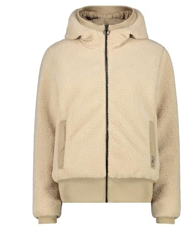 CMP - Giacca da donna in pelliccia Teddy con cappuccio fisso, Crema, 50