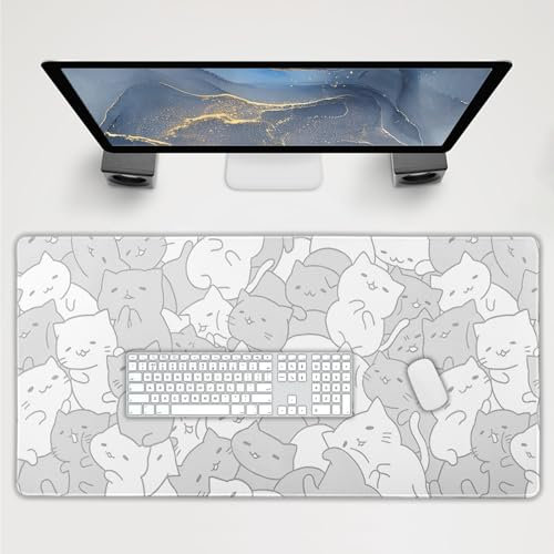 Kawaii Cats Gaming Mouse Pad Extended 3XL Cute Anime Kittens Japanese Big Large Desk Mat Base in gomma antiscivolo bordo cucito lungo tastiera tappetino per mouse per computer portatile, 120 x 60 cm