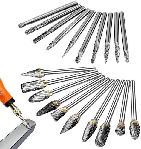 Linkstyle Juego de 20 fresas de carburo con vástago de 1/8, brocas de carburo de tungsteno para amoladoras de troqueles Dremel, brocas para tallado de madera, corte y perforación