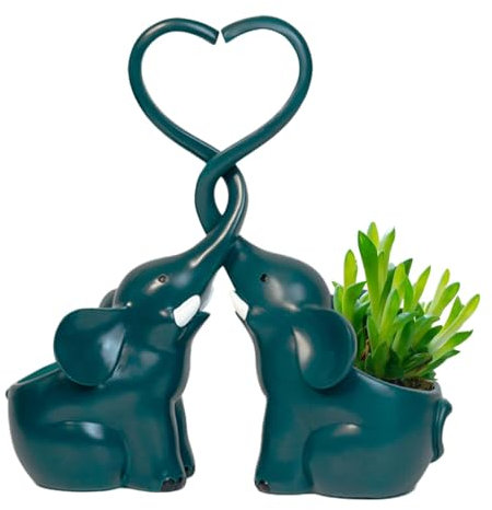 Pot de fleurs moderne en forme d'éléphant avec nez en cœur torsadé - Récipient en résine pour plantes grasses, plantes de serpent, jade, herbes et jardins