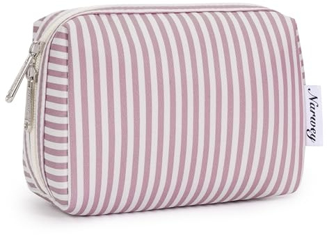 Small Makeup Bag for Purse Travel Makeup Pouch Mini Cosmetic Bag for Women (Dusty Rose Stripe, Small)