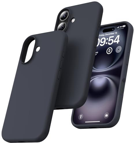 TOCOL Silicone for iPhone 16 Case 6.1-Inch, Liquid Silicone Multi-Color Slim Silky-Soft Touch Anti-Scratch Shockproof Protective Phone Cover, Black