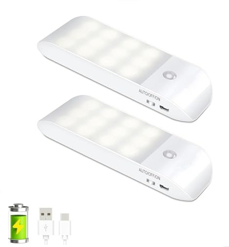 LED Nachtlicht mit Bewegungsmelder,2 Stück USB-wiederaufladbare LED-Nachtlichter,Schranklicht mit 3 Modi (Auto/ON/OFF), Warmweißes Orientierungslicht für Kinderzimmer,Schlafzimmer,Flur,Küche,Treppe