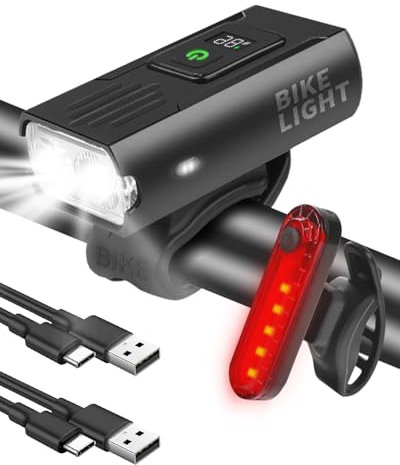 Victoper Bike Light, 6+4 Modes USB Rechargeable Bike Headlight & Tail Light Set, High Lumens Super Bright Bicycle Light, Digital Display Waterproof Bike Lights Front and Back for Night Riding