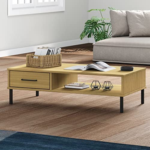 AJJHUUKI Meuble d'extérieur Table basse avec pieds en métal Bois massif Pin OSLO Marron