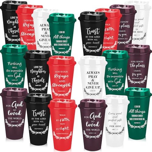 40 Pack Reusable Christian Coffee Cups 16 oz Religious Bible Verse Plastic Tumblers with Lids Travel Coffee Mug for Cold Drinks Bulk Christian Gifts for Men Women (Classic Color)