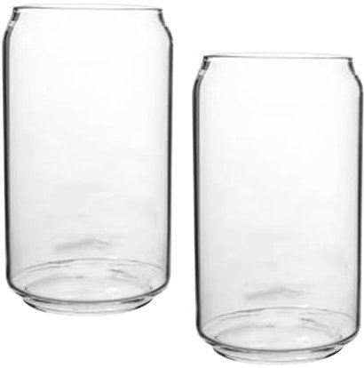 VINTORKY Vasos De Cerveza De Vidrio Forma De Lata y Anilla, Resistentes Al Calor, 400 Ml, Transparentes, Para Bebidas Como Cerveza, Jugos y Refrescos, Pack De 2 Unidades
