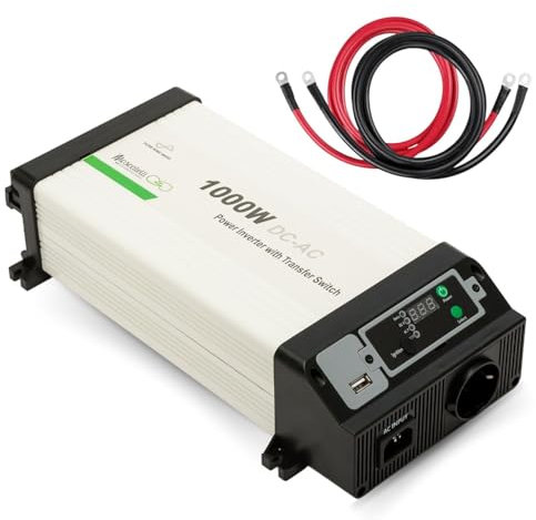 Moscatelli Onduleur 12V 220V Onde Sinusoïdale Pure 1000W avec Écran Amovible – Idéal pour Camping-Car, Bateau, Off-Grid – Convertisseur Solaire avec Bypass Intelligent et Prise Schuko