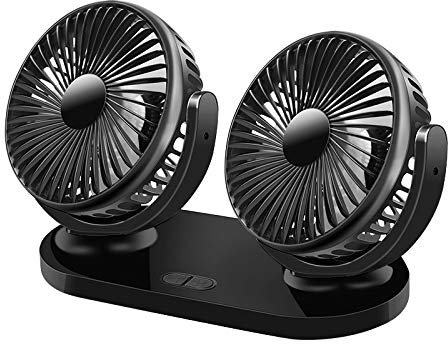 AdoDecor Ventilateur de voiture double tête, USB universel 12 V/24 V, rotatif à 360 degrés, 3 vitesses, pour véhicules(Noir)