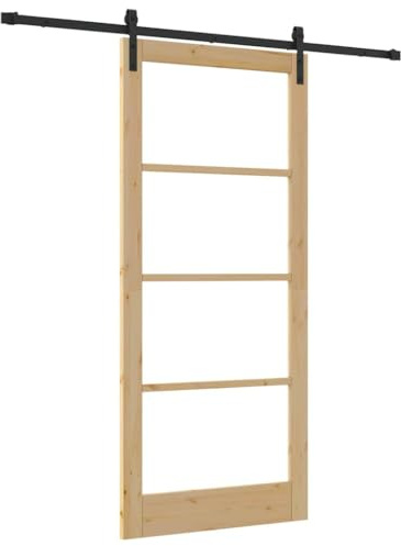 vidaXL Porte coulissante ORKDAL Naturel et Noir 93 x 211 cm, Salon, Porte Coulissante Contemporaine, Bois de Pin et Verre, Intérieur Pratique pour Chambre, Cuisine, Garage, Design Chic