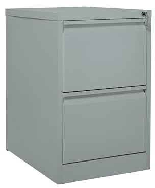 The Workplace Depot Filing Cabinet – Lockable 2, 3 or 4 Drawer Steel Storage Unit in Black, White or Grey with Adjustable Hanging Rails, Space-Saving Organiser for Home & Office (Grey, 2 Drawer)