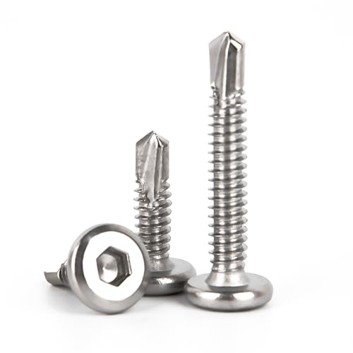 GUEEYUAW 50 Piezas Tornillos Autorroscantes M5,5 X 32 mm, 410 Acero Inoxidable Tornillos Hexagonales Interiores