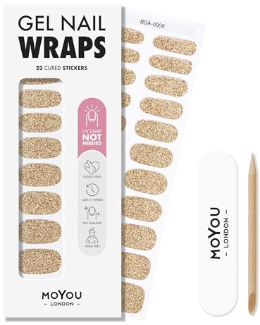 MOYOU LONDON Gel Nail Wraps – 22 Pre-Cured Gel Stickers for Instant Manicure – No Lamp Needed, Glossy & Chip-Resistant Finish, Vegan & Cruelty-Free, Easy to Apply & Remove – Lasts Up to 14 Days