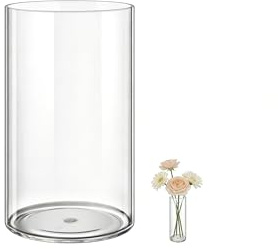 MELEJIA Acryl Blumenvase, Shatterfeste Vase, Bruchsichere Transparente Zylindervase, Acryl Vasen zur Dekoration, Vase für Hochzeiten, Wohnzimmer, Büro, Hausdekoration-10 cm Durchmesser x 20 cm Hoch