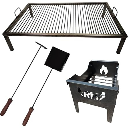 Luxus Argentinischer Grill - Eisen Argentinien Grill - BBQ Parrilla Asado - Sor Pampa Grill - Cod 14 + Abnehmbare Kohlenpfanne + Feuerwerkzeuge Größe 81,3 x 50,8 cm