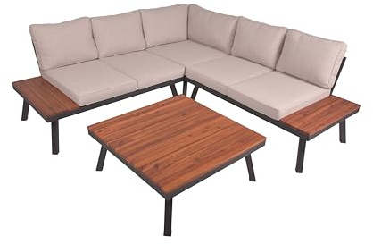 DELUKE Gartenloungeset Julie 4tlg. - Akazie, Beige | Gartenmöbel Set Garten Loungegruppe Lounge-Set Pool Loungegarnitur