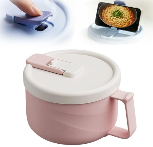 1200ml Ramen Bowls with Handles, 2026 New Noodle Bowl, 304 Stainless Steel Insulated Ramen Bowl, Speedy Ramen Cooker Soup Bowl, Noodles Cooker for Dorm Office Home College Dorm (Pink)
