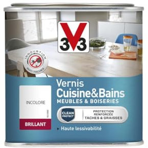 V33 Vernis intérieur cuisine & bains meubles et boiseries, Incolore brillant 0,5L