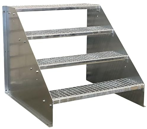 4 Stufen Standtreppe Stahltreppe freistehend Breite 140cm Höhe 84cm Verzinkt/Robuste Außentreppe/Stabile Industrietreppe für den Außenbereich