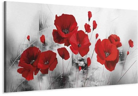 murando - Wandbilder XXL Mohblumen 150x50cm 1 tlg - Wand Deko Vlies Leinwand Bilder Groß Wanddeko Wohnzimmer Schlafzimmer Kunstdrucke Panoramabild Leinwand - Blumen Natur grau rot b-A-0339-b-a