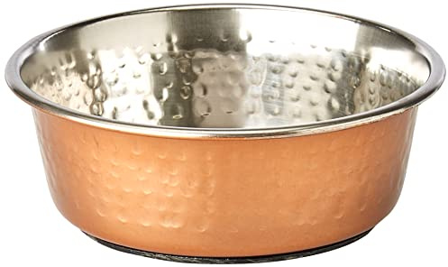 Rosewood Small Hammered Copper Stainless Steel Dog Bowl 470ml – Non-Slip, Stylish & Modern Pet Feeding Bowl for Dogs, Durable & Easy to Clean