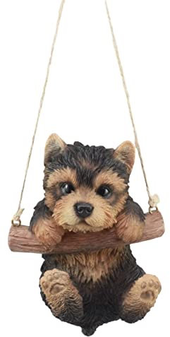 Ebros Adorable Lifelike Teacup Yorkshire Terrier Macrame Branch Hanger 5.5 Tall Jute Strings Yorkie Puppy Wall Decor