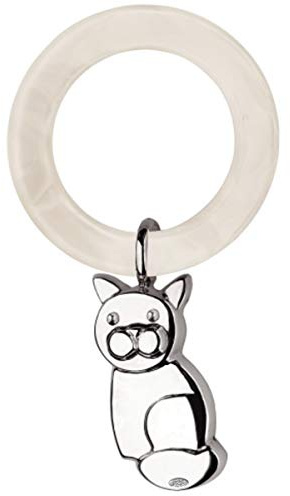 SILBERKANNE Babyrassel Kinderrassel glatt Katze 10 cm Silber 925 Sterling in Premium Verarbeitung