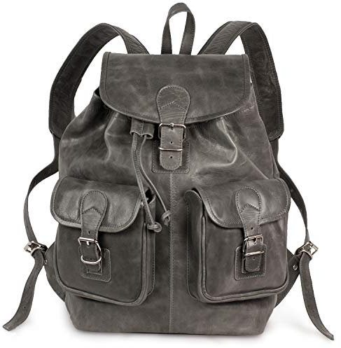 Hamosons - Großer Lederrucksack Größe L/Laptop-Rucksack bis 15,6 Zoll, aus Nappa-Leder, Anthrazit-Grau, Modell 560