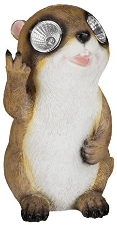 Relaxdays Gartenfigur Murmeltier, Tierfigur mit LED Solaraugen, Deko für Garten, Balkon, HxBxT 23 x 13 x 13 cm, beige