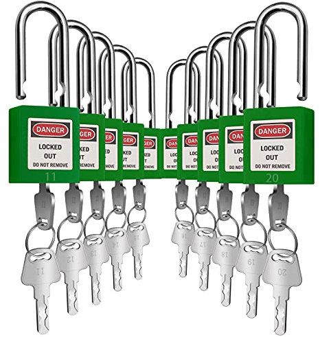 Lockout Tagout Schlösser, Sicherheits-Vorhängeschloss, Schlüsseled Unterschiedlich Loto Sicherheits-Vorhängeschlösser für Lock Out Tag Out Kits Station (Grün NO.11-20)